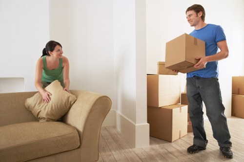 Business furniture storage in Richmond with stacked office items and shelving
